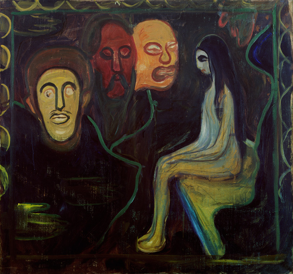 Mädchen und drei Männerköpfe von Edvard Munch