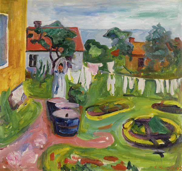 Wäsche auf der Leine in Asgardstrand von Edvard Munch