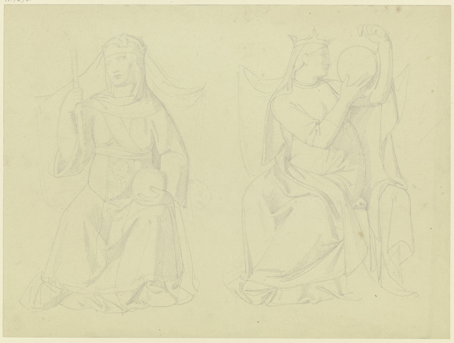 Zwei gekrönte weibliche Figuren von Edward von Steinle