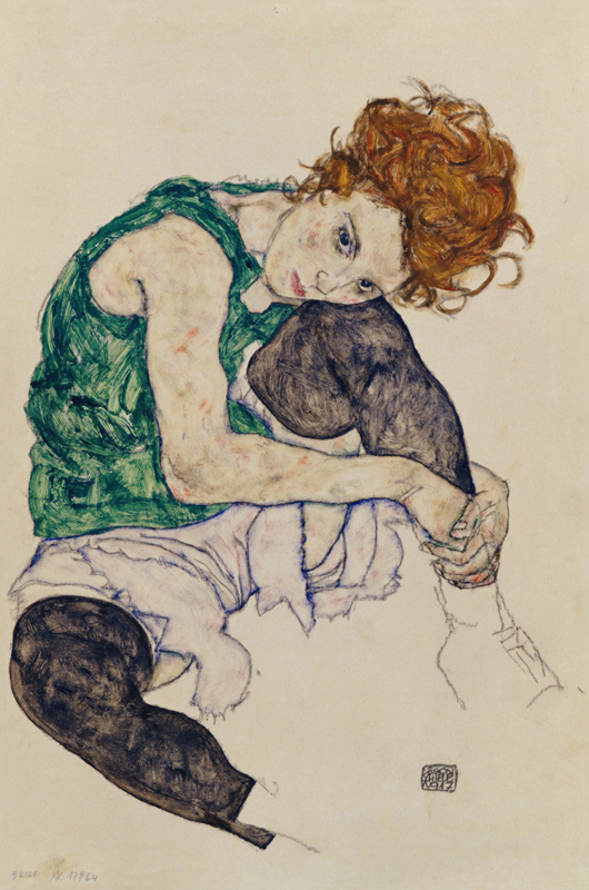 Sitzende Frau mit hochgezogenem Knie o. Donna Seduta von Egon Schiele