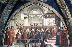 St. Francis receiving the Rule of the Order from Pope Honorius, scene from a cycle of the Life of St 1486