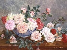 Roses in a Blue Vase