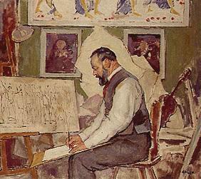 Ferdinand Hodler beim Entwurf der Wandbilder für das Rathaus Hannover 1911