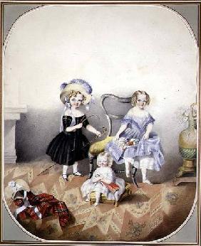 Portrait of Three Blue-Eyed Girls in Fancy Dress c.1840  on