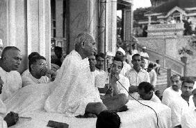 Mahatma Mohandas Karamchand Gandhi Indian politician and nationalist leader, here during a speech in in 1946