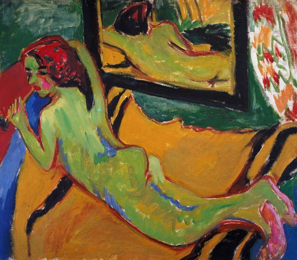 Liegender Akt vor Spiegel - Ernst Ludwig Kirchner als Kunstdruck oder  handgemaltes Gemälde.