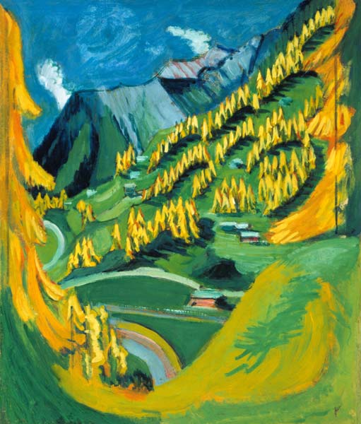 Bergabhang mit gelben Bäumen von Ernst Ludwig Kirchner