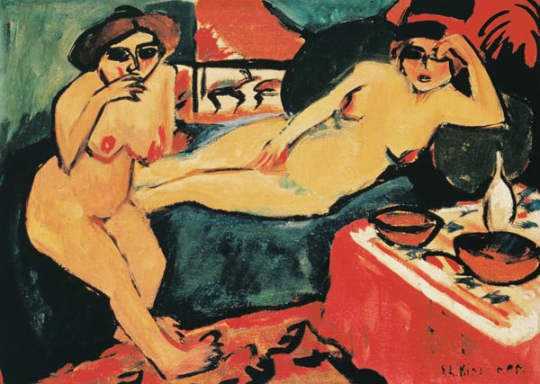 Zwei Akte auf blauem Sofa von Ernst Ludwig Kirchner