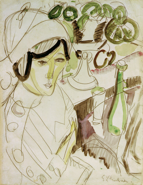 Frau mit rundem Hut (Erna) von Ernst Ludwig Kirchner