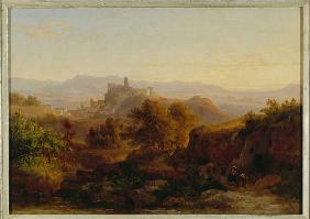 Blick auf Olevano mit figürlicher Staffage 1843