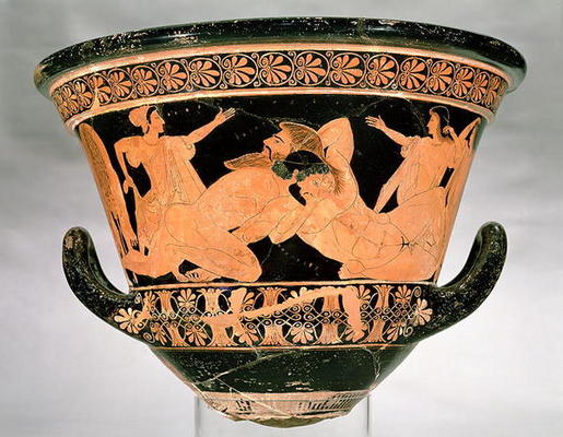 Attic red-figure calyx-krater depicting Herakles Wrestling with Antaeus, from Cervetri, Italy, c.510 von Euphronios