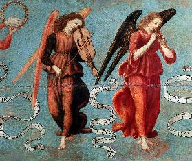 Angels playing the fiddle and pipe c.1475-97