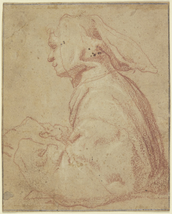 Halbfigur eines Mönches im Profil nach links, mit Kapuze und aufgeschlagenem Buche von Francesco Vanni