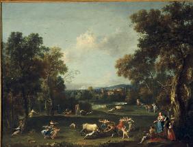 F.Zuccarelli, Landschaft mit Stierfang