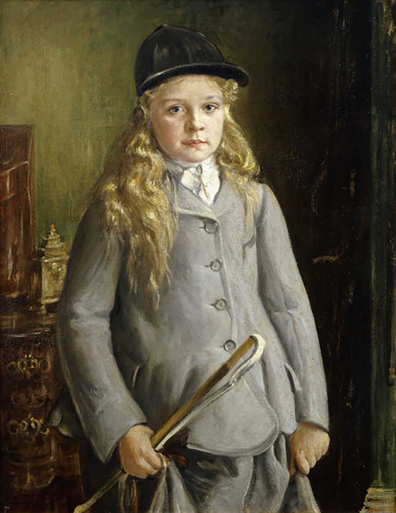 Mädchenbildnis, halblang stehend, im Reitkleid, 1905 von Francis Dodd