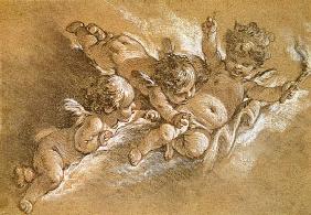 Three putti in clouds