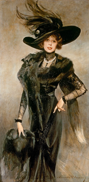 Bildnis einer Dame mit grossem Hut und P - François Flameng als Kunstdruck  oder Gemälde.