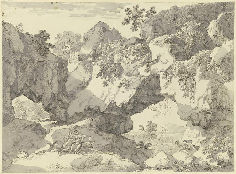 Großes Felsentor, im Vordergrund lagern ein Jüngling und ein Mädchen von Franz Innocenz Josef Kobell