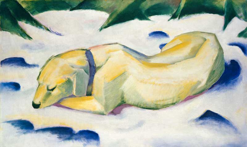 Liegender Hund im Schnee von Franz Marc