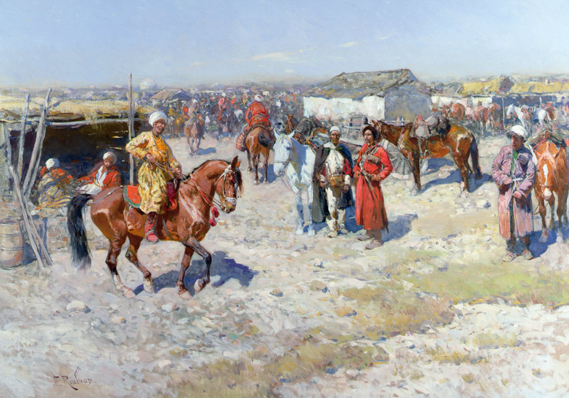 Central Asian Horse Market (oil on canvas) von Franz Roubaud