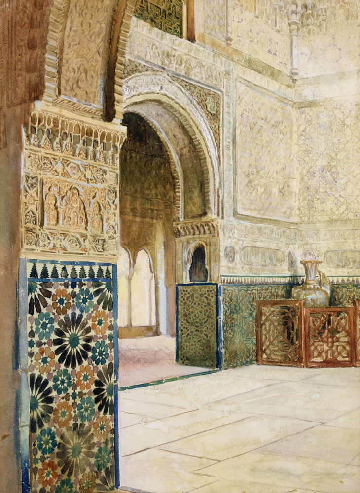 Interior of the Alhambra, Granada - French School als Kunstdruck oder  Gemälde.