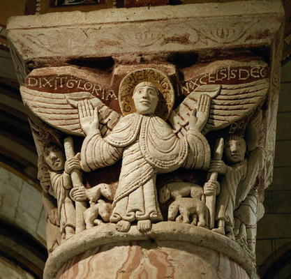 Column capital depicting the archangel Gabriel (stone) von French School, (11th century)
