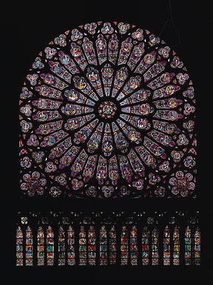 North transept rose window depicting the Virgin and Child in the centre surrounded by Old Testament von French School, (13th century)