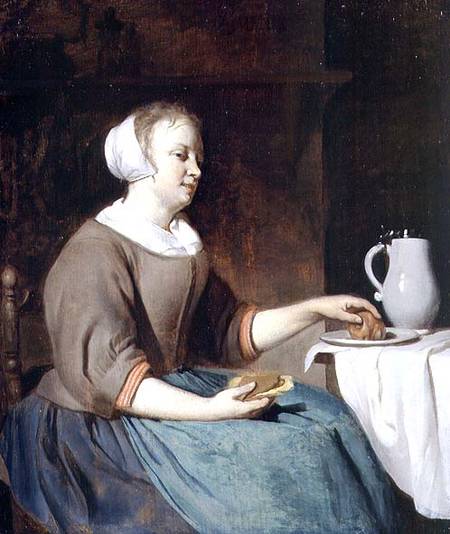 Portrait of a Girl Seated at a Table von Gabriel Metsu