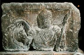 Capital from the Nautes Pillar depicting a man and a horse's head 14-37 AD