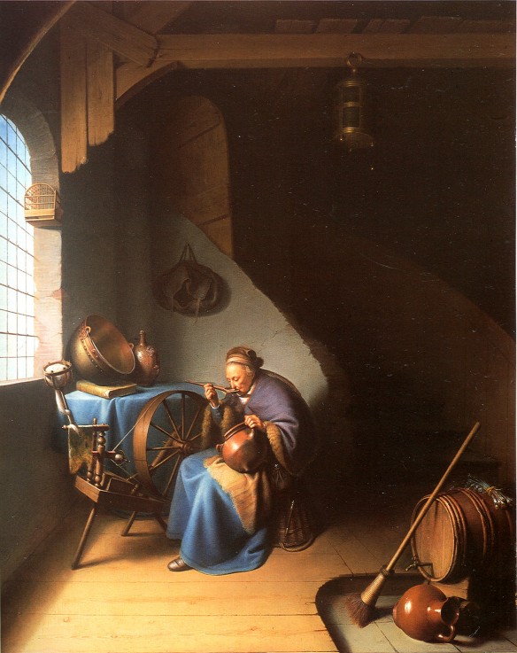 Interieur mit Brei essender Frau von Gerard Dou