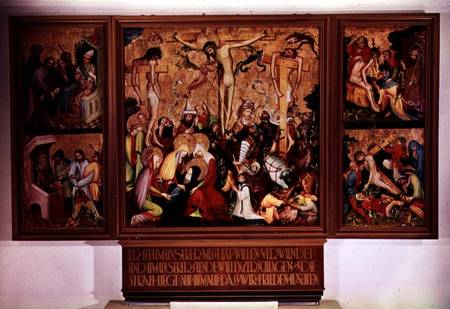 The Crucifixion, triptych with side panels depicting scenes from the Passion von German School