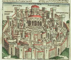 View of the walled city of Jerusalem showing the Temple of Solomon and the city gates, from the Nure 1787