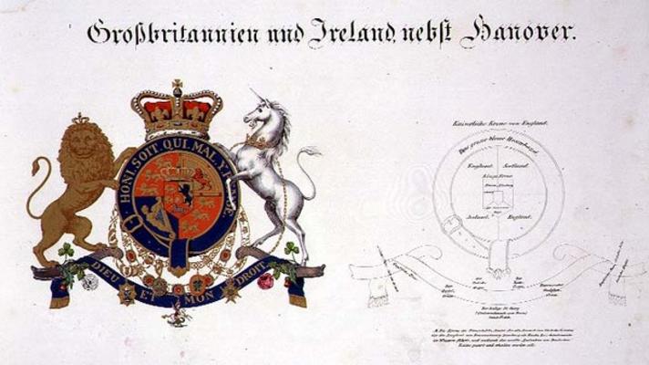 Crest of the King of the United Kingdom of Great Britain and Ireland, Defender of the Faith and King von German School, (19th century)