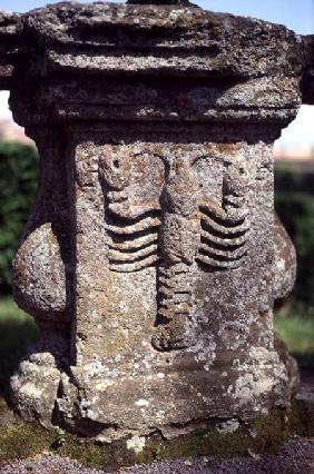 Crayfish carved into the balustrade of a terrace, designed for Cardinal Giovanni Francesco Gambara