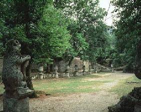 View of the Xisto with heraldic bears and acorns, from the Parco dei Mostri (Monster Park) gardens l