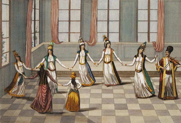 Dance that is fashionable with the Greek women of Constantinople, led by the woman holding a handker von Giacomo Leonardis