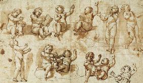 Studies of Putti (pen, ink, wash and chalk) - Auschnitt 17th c.