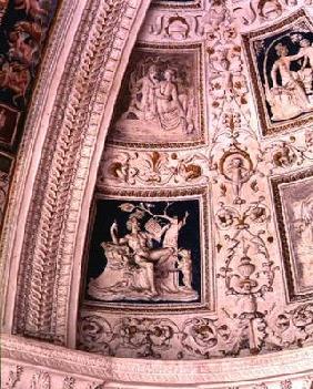 The Loggia, detail of the vault decorated with mythological relief panels, 1520's (stucco) 1896