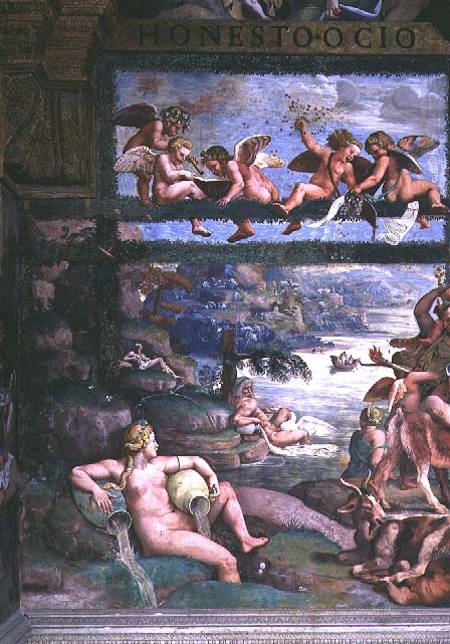 The Rustic Banquet celebrating the marriage of Cupid and Psyche, detail depicting river gods and god von Giulio Romano