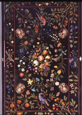 Florentinische Pietra-Dura  Tischplatte mit Marmor- und Lapislazuli-Intarsien Um 1670