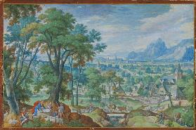 Landschaft mit Jakob am Brunnen