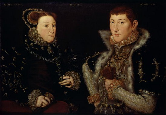 Lady Mary Nevill and her son Gregory Fiennes von Hans Eworth or Ewoutsz