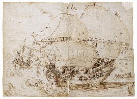 Holländisches Kriegsschiff unter vollen Segeln Um 1612/15