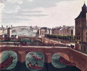 The Pont au Change and the Pont Notre Dame, c.1815-20 (colour engraving) (detail of 220485) 19th