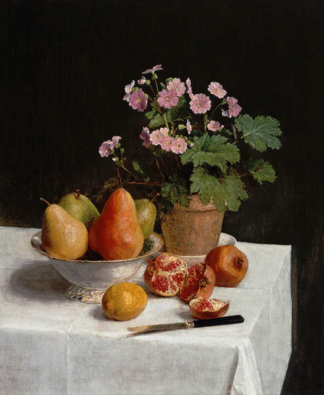 Stillleben mit Primeln und Birnen von Henri Fantin-Latour