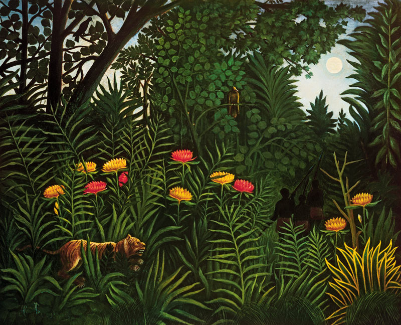 Urwald mit Tiger und Jägern von Henri Julien Félix Rousseau