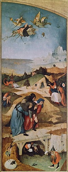 Left wing of the Triptych of the Temptation of St. Anthony (see 159327) von Hieronymus Bosch