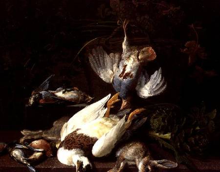 A Still Life of Dead Birds and a Rabbit von Hieronymus the Elder Galle