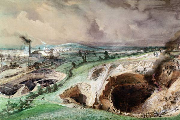 Open-cast Mines at Blanzy, Saone-et-Loire, 1857 (w/c on paper) von Ignace Francois Bonhomme