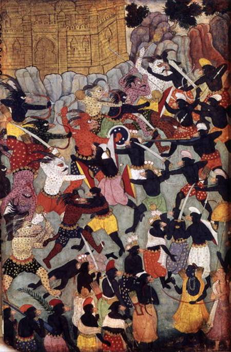 Battle Between the Armies of Rama and Ravana, Moghul von Indian School